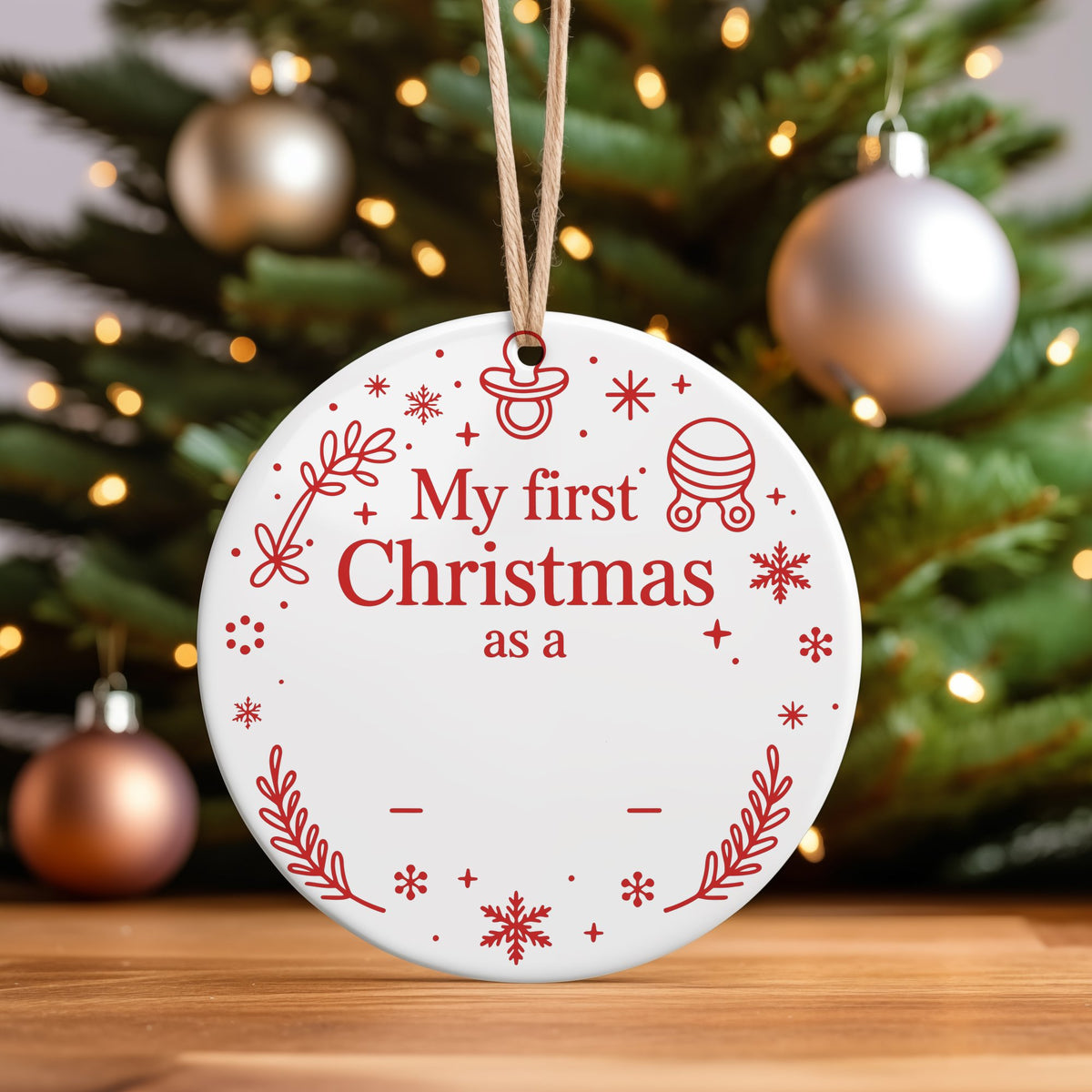 My First Christmas as a – Ceramic Hanging Decoration in Standard with Red vinyl