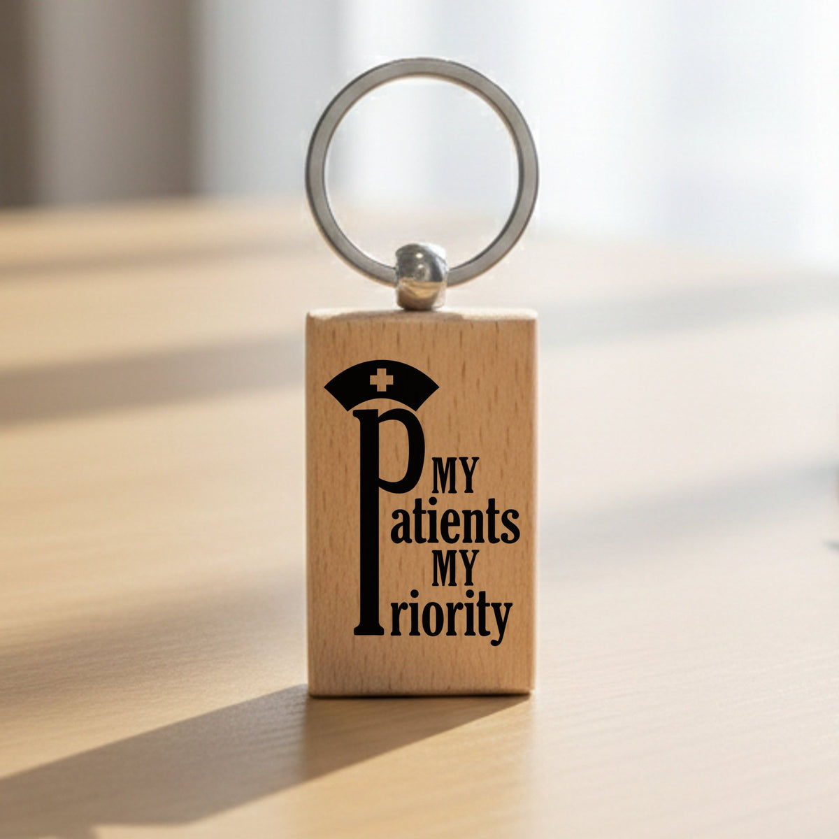 MY Patients MY Priority wooden keyring in standard