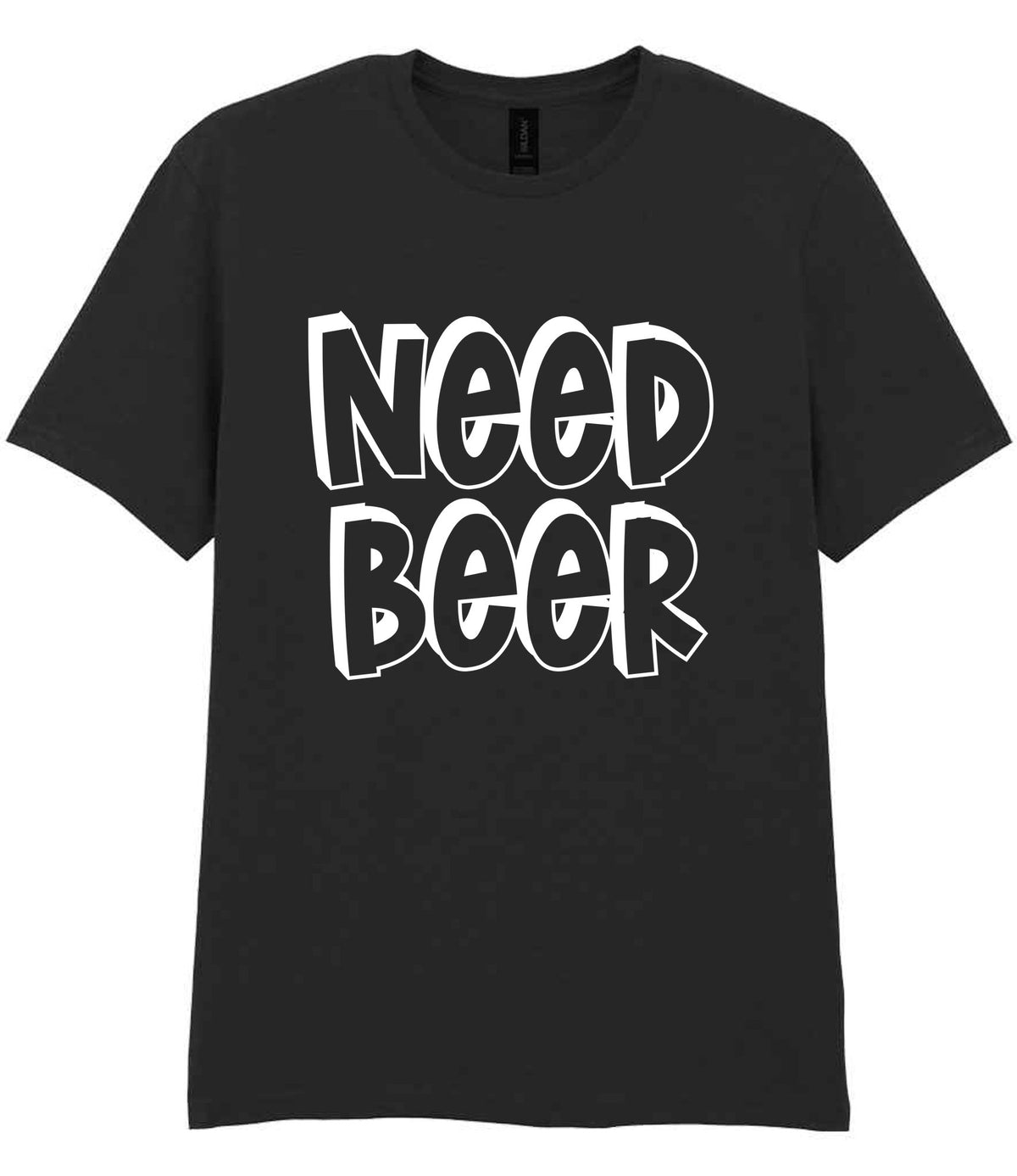 Adult piece of the Need a Drink Matching Set - Adult T-Shirt & Baby Bib with Coordinated Text Designs in Black