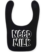 Baby piece of the Need a Drink Matching Set - Adult T-Shirt & Baby Bib with Coordinated Text Designs in Black