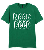 Adult piece of the Need a Drink Matching Set - Adult T-Shirt & Baby Bib with Coordinated Text Designs in Kelly Green
