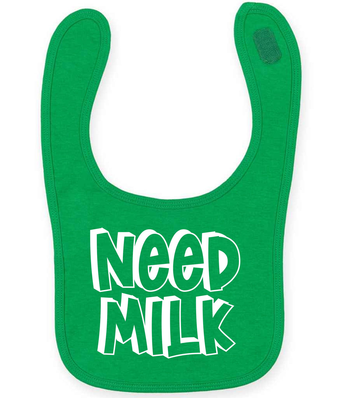 Baby piece of the Need a Drink Matching Set - Adult T-Shirt & Baby Bib with Coordinated Text Designs in Kelly Green