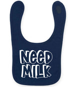Baby piece of the Need a Drink Matching Set - Adult T-Shirt & Baby Bib with Coordinated Text Designs in Navy