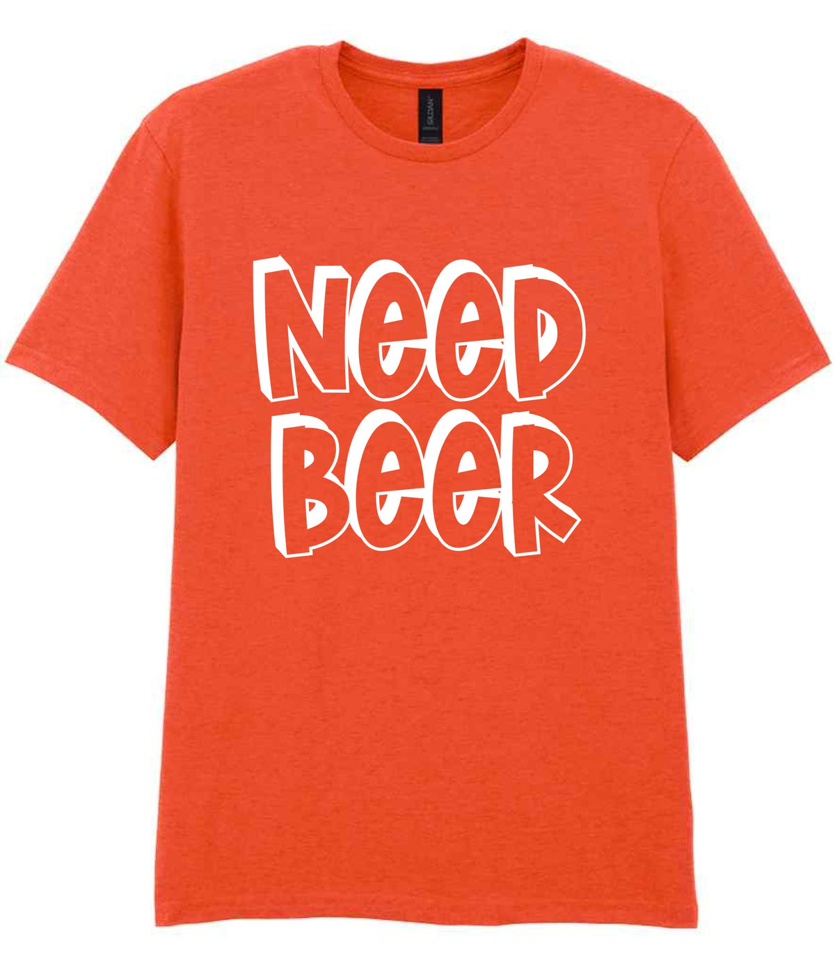 Adult piece of the Need a Drink Matching Set - Adult T-Shirt & Baby Bib with Coordinated Text Designs in Orange