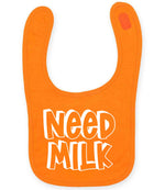 Baby piece of the Need a Drink Matching Set - Adult T-Shirt & Baby Bib with Coordinated Text Designs in Orange