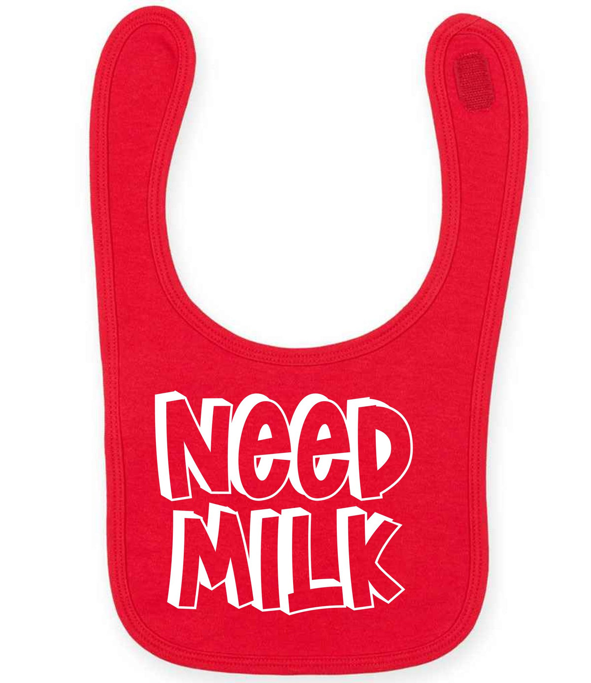 Baby piece of the Need a Drink Matching Set - Adult T-Shirt & Baby Bib with Coordinated Text Designs in Red