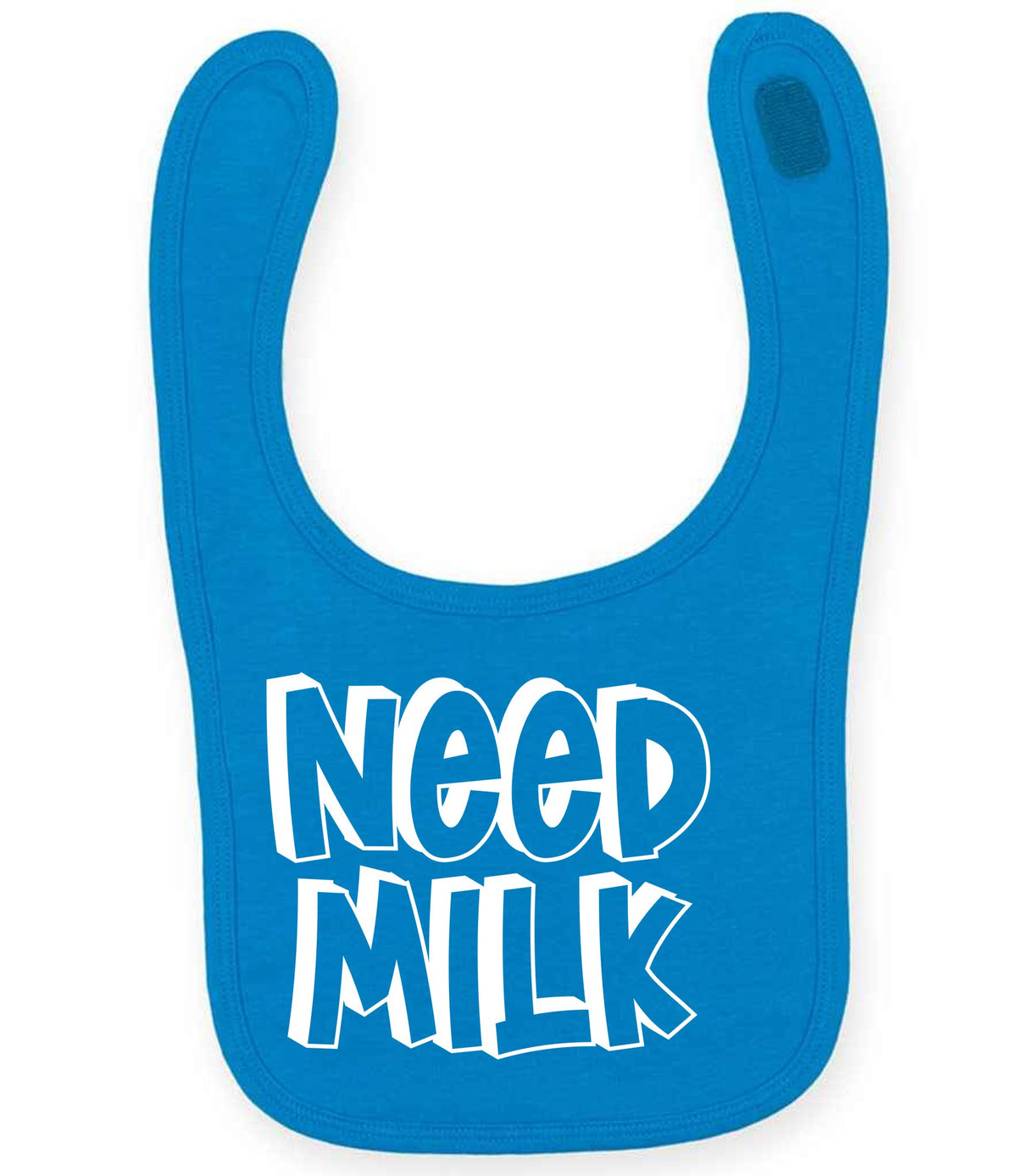 Baby piece of the Need a Drink Matching Set - Adult T-Shirt & Baby Bib with Coordinated Text Designs in Sapphire Blue