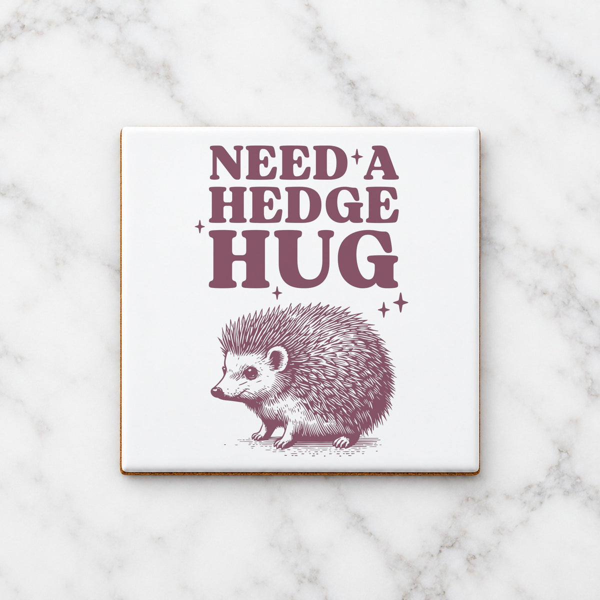 Need a Hedge Hug ceramic coaster in white