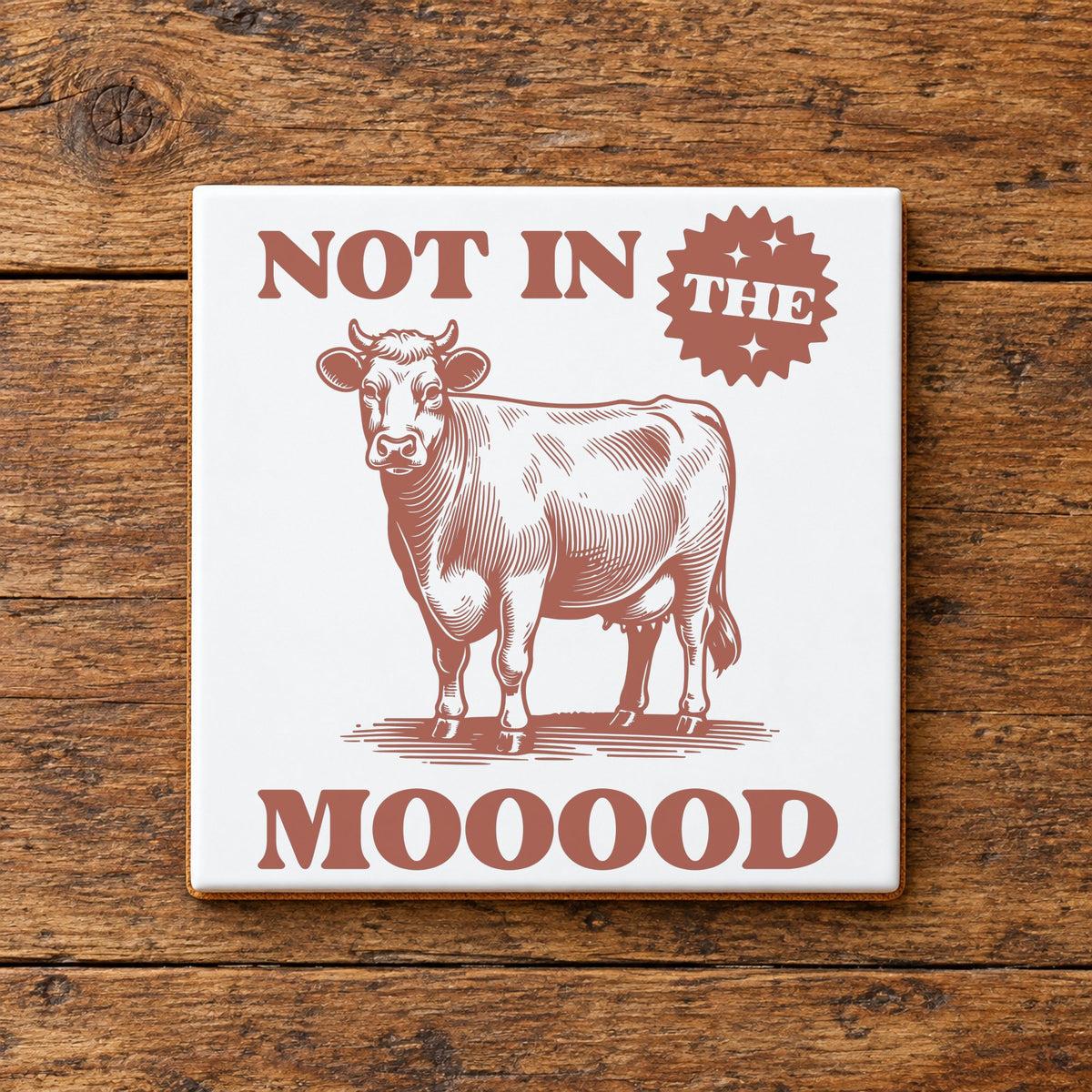 Not in the Mooood ceramic coaster in white