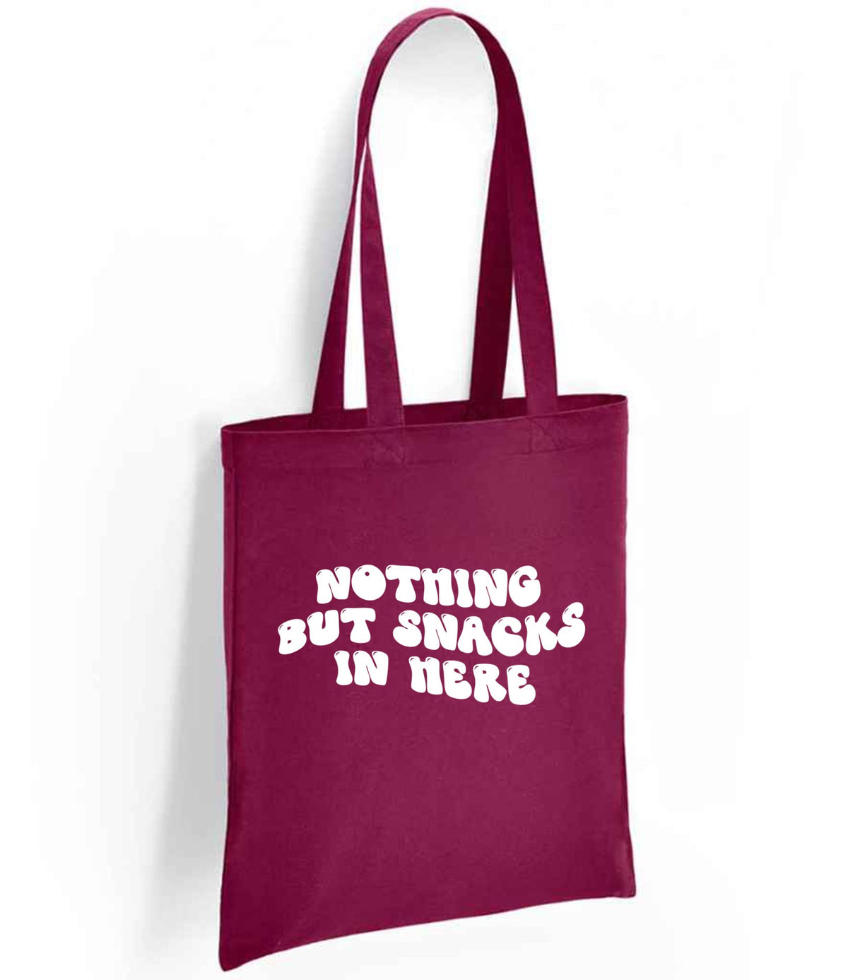 Nothing but Snacks in Here tote bag in burgundy