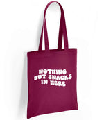 Nothing but Snacks in Here tote bag in burgundy