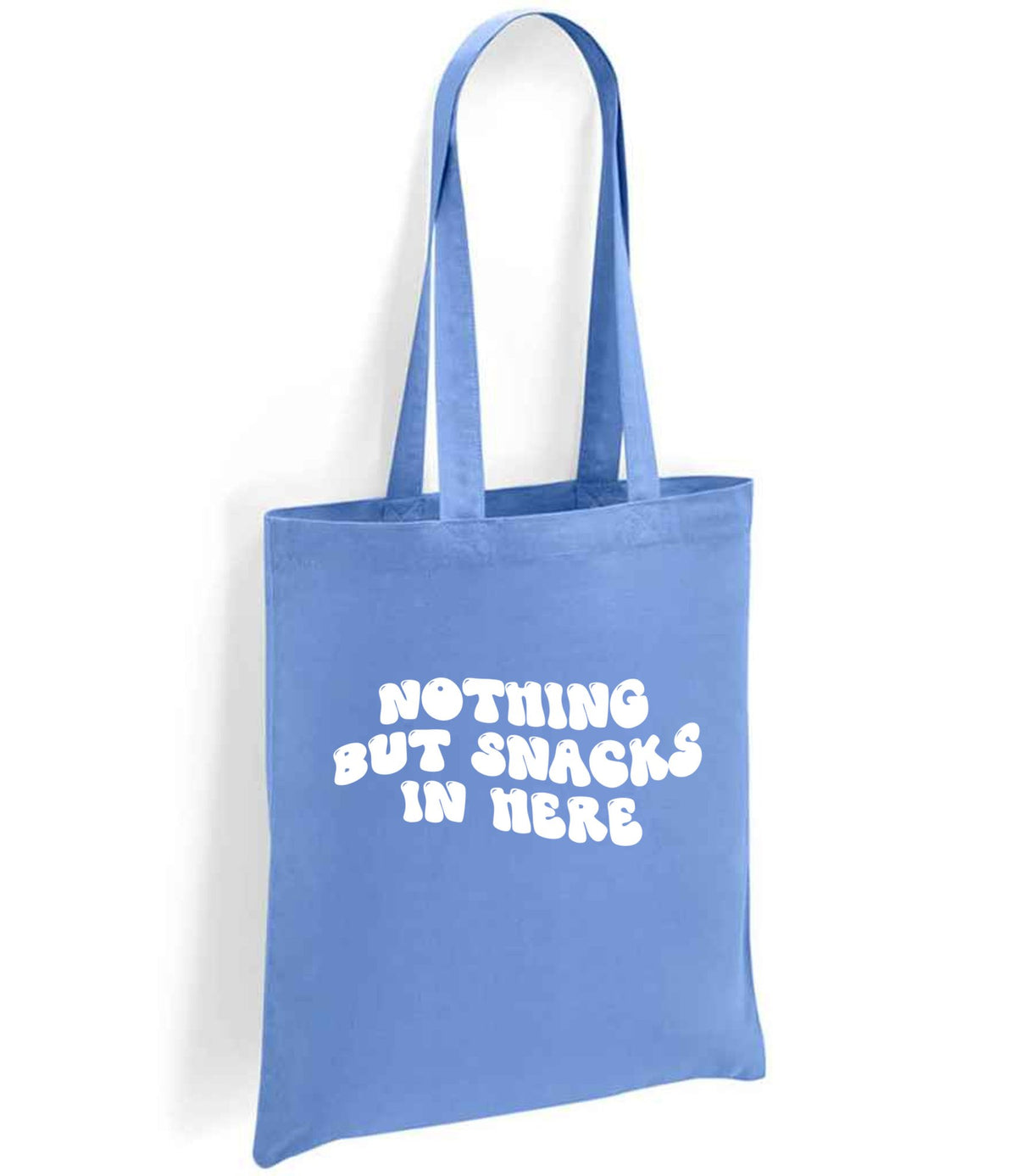 Nothing but Snacks in Here tote bag in denim blue