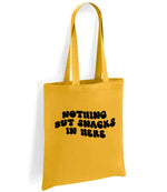 Nothing but Snacks in Here tote bag in mustard