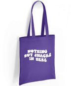 Nothing but Snacks in Here tote bag in purple