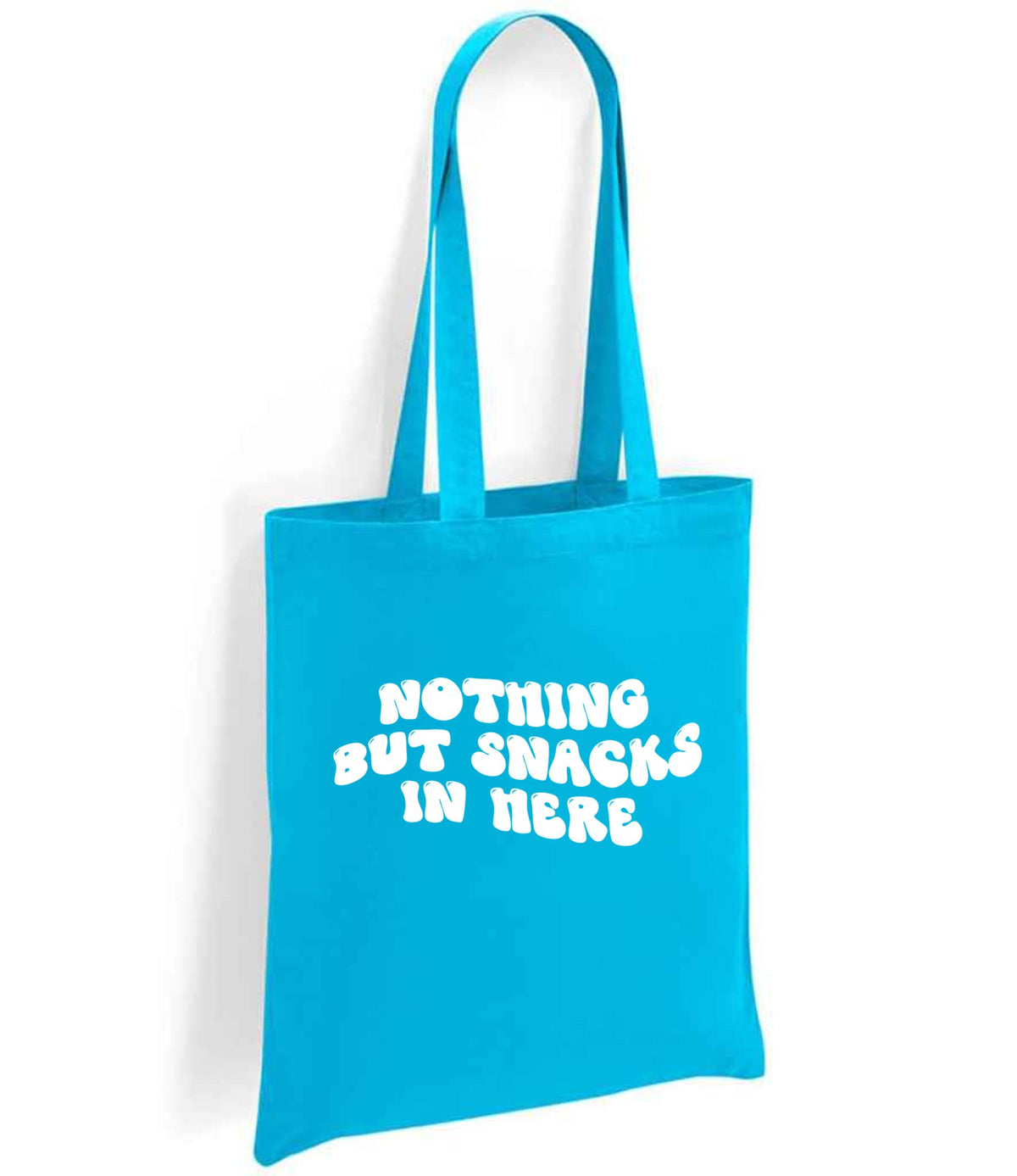 Nothing but Snacks in Here tote bag in turquoise blue