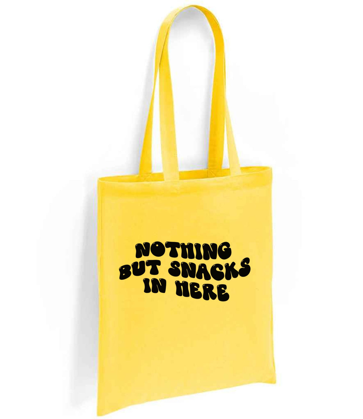 Nothing but Snacks in Here tote bag in yellow