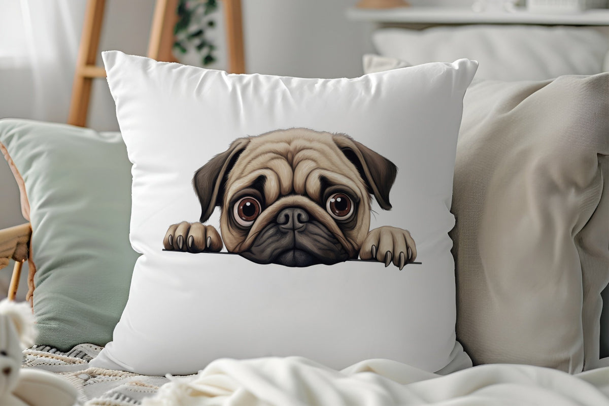 Pug Face cushion in white