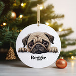 Customisable Pug Face – Ceramic Hanging Decoration, personalised with your own text