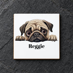 Customisable Pug Face – Ceramic Coaster, personalised with your own text
