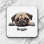 Customisable Pug Face – Coaster, personalised with your own text