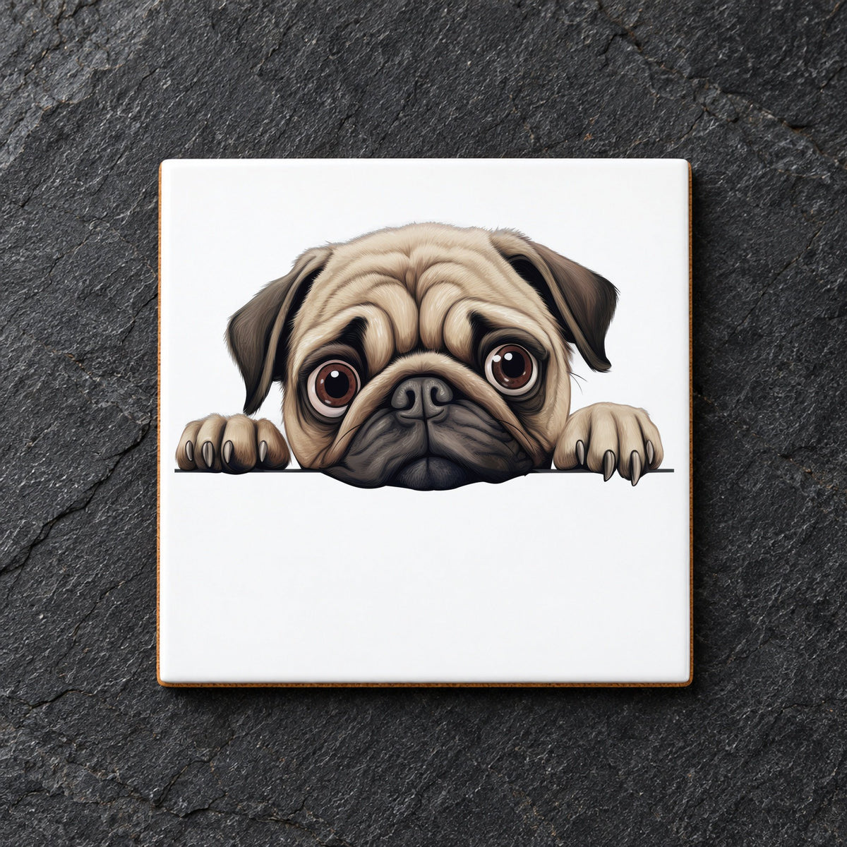 Pug Face ceramic coaster in white