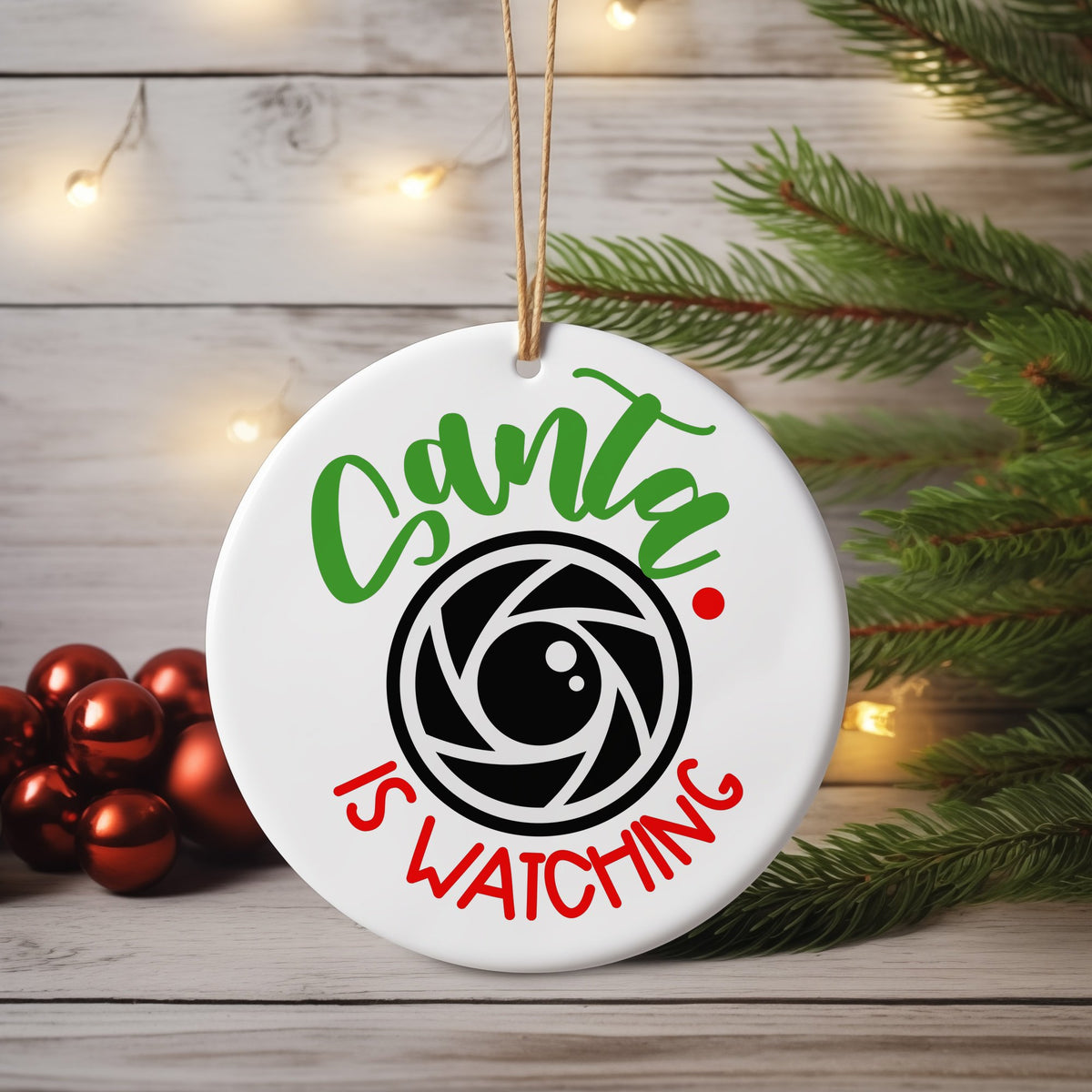 Santa IS WATCHING ceramic hanging decoration in standard