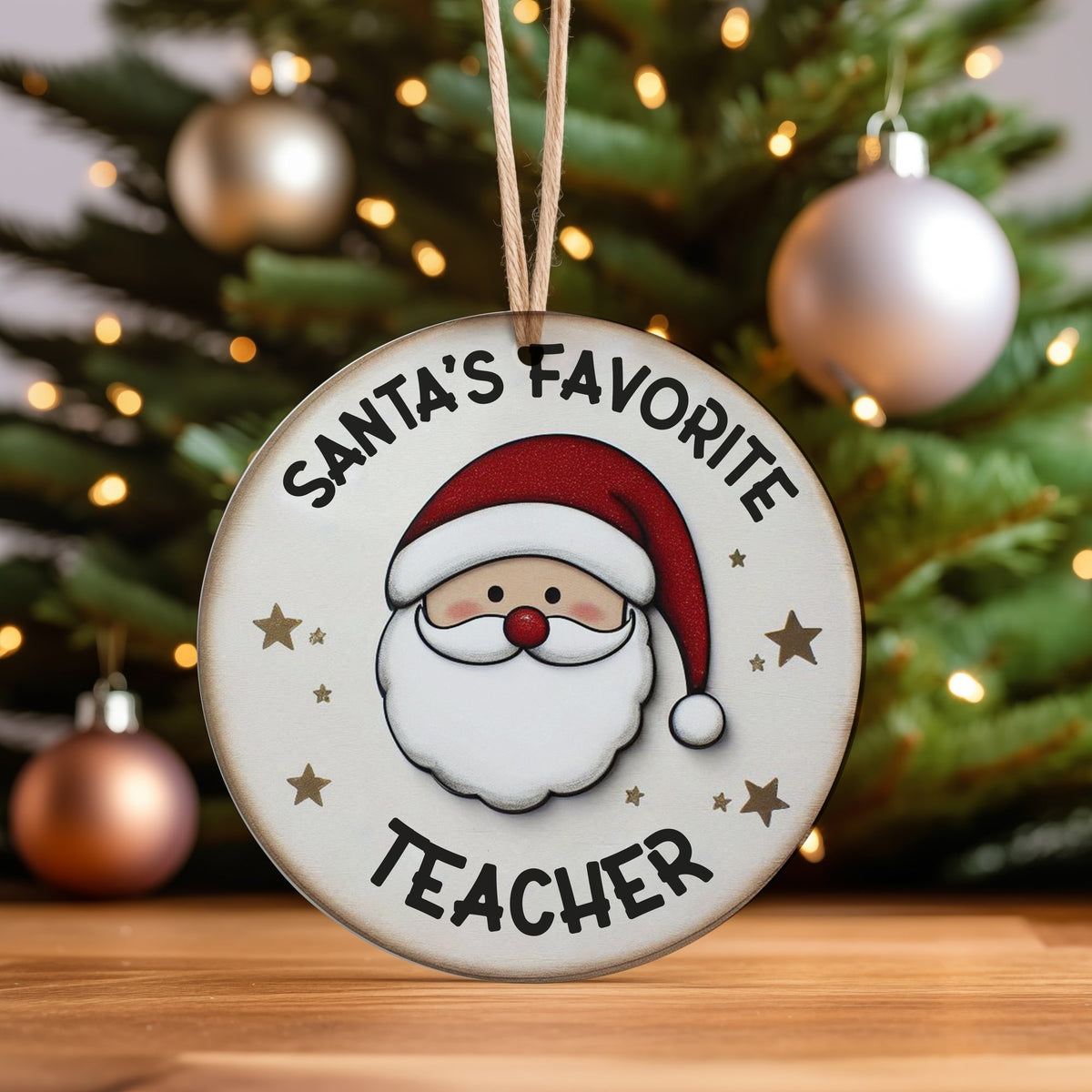 Santa's Favorite Teacher ceramic hanging decoration in standard