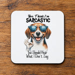 Sarcastic Dog with Sunglasses coaster in white