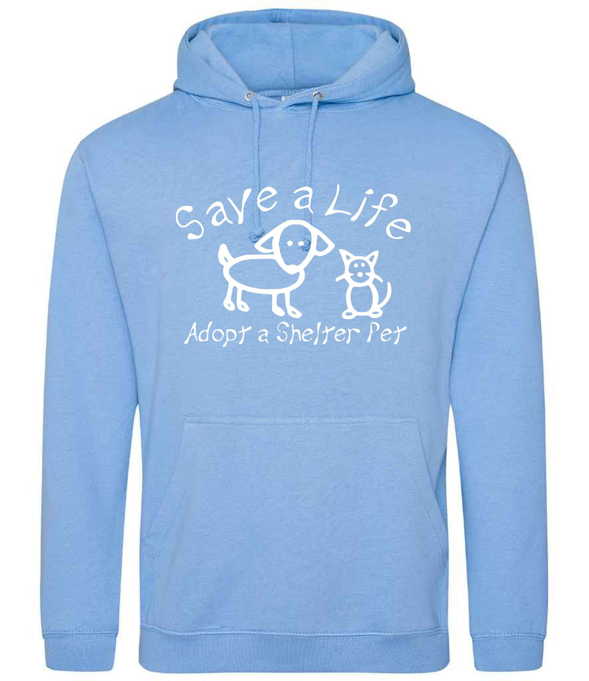 Save a Life Adopt a Shelter Pet hoodie in cornflower blue
