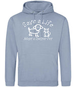 Save a Life Adopt a Shelter Pet hoodie in dusty blue