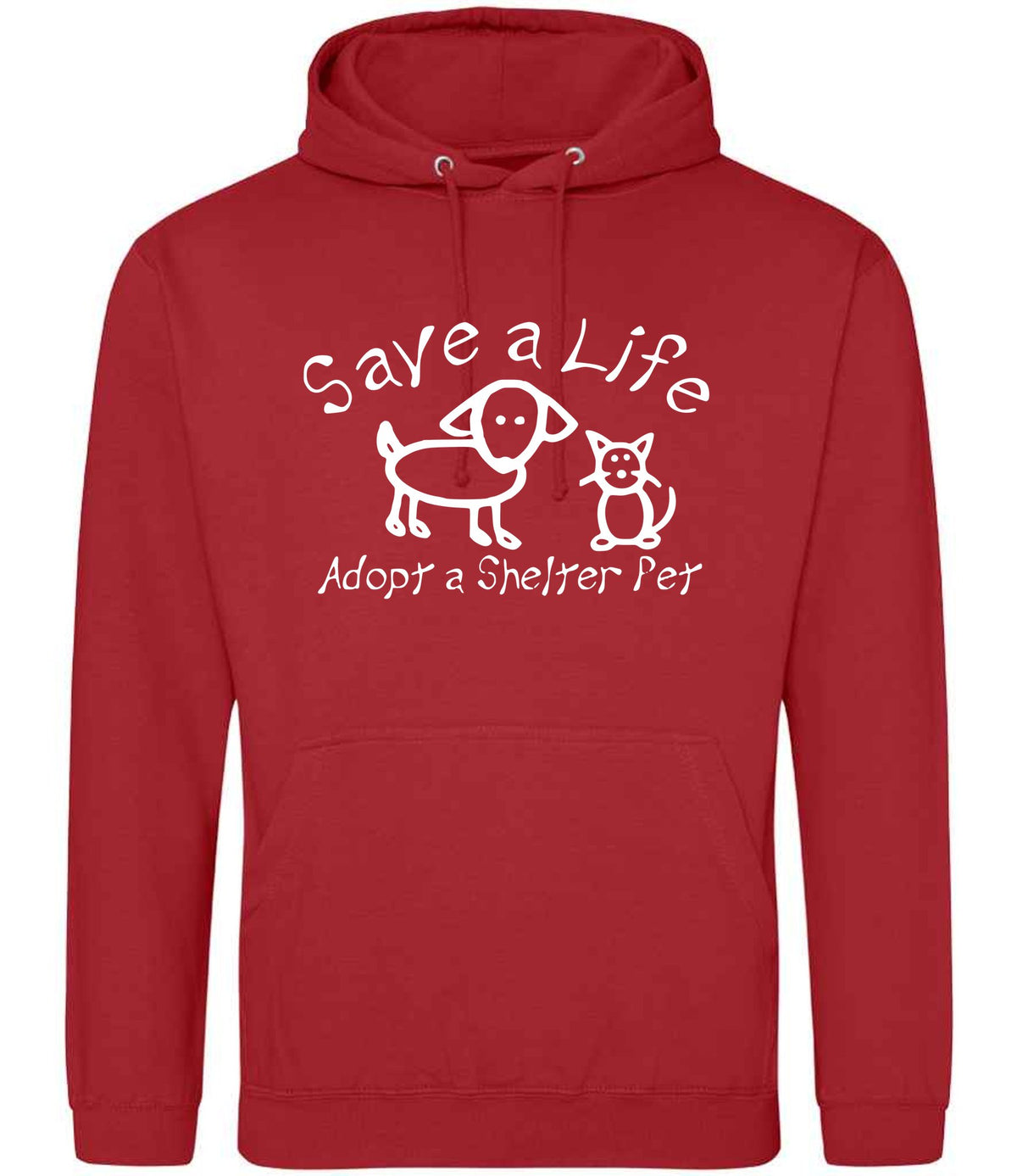 Save a Life Adopt a Shelter Pet hoodie in fire red