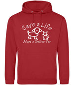 Save a Life Adopt a Shelter Pet hoodie in fire red