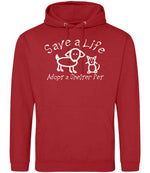 Save a Life Adopt a Shelter Pet hoodie in fire red