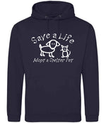 Save a Life Adopt a Shelter Pet hoodie in new french navy