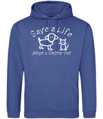 Save a Life Adopt a Shelter Pet hoodie in royal blue