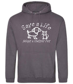 Save a Life Adopt a Shelter Pet hoodie in steel grey