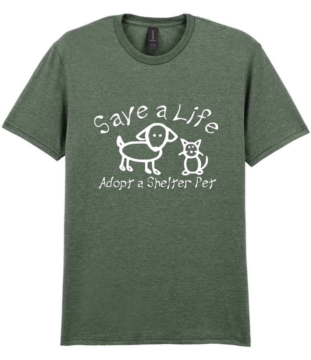 Save a Life Adopt a Shelter Pet t-shirt in heather military green
