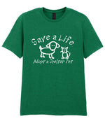Save a Life Adopt a Shelter Pet t-shirt in kelly green