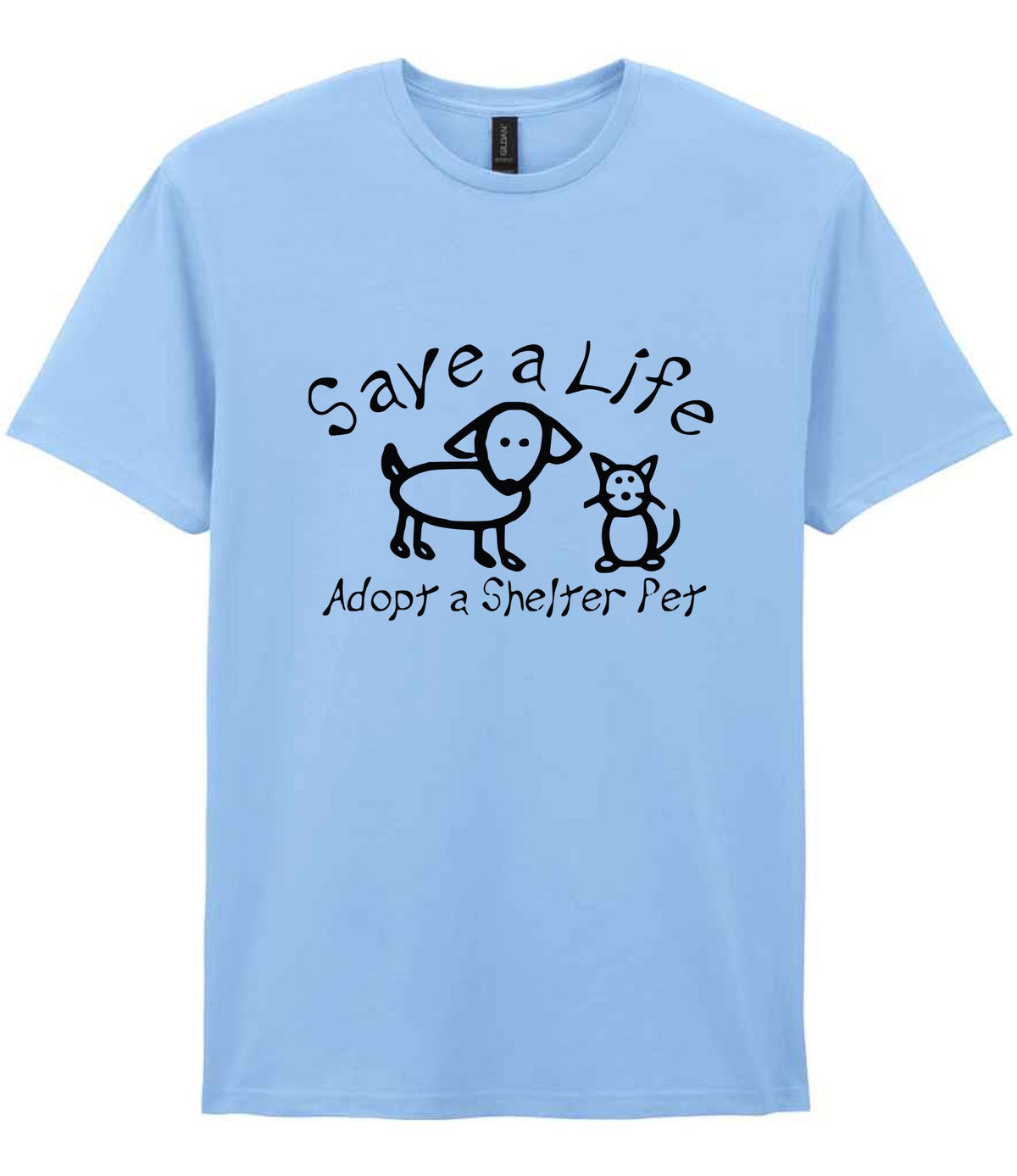 Save a Life Adopt a Shelter Pet t-shirt in light blue