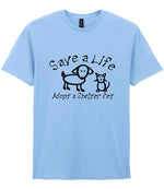 Save a Life Adopt a Shelter Pet t-shirt in light blue
