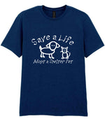 Save a Life Adopt a Shelter Pet t-shirt in navy