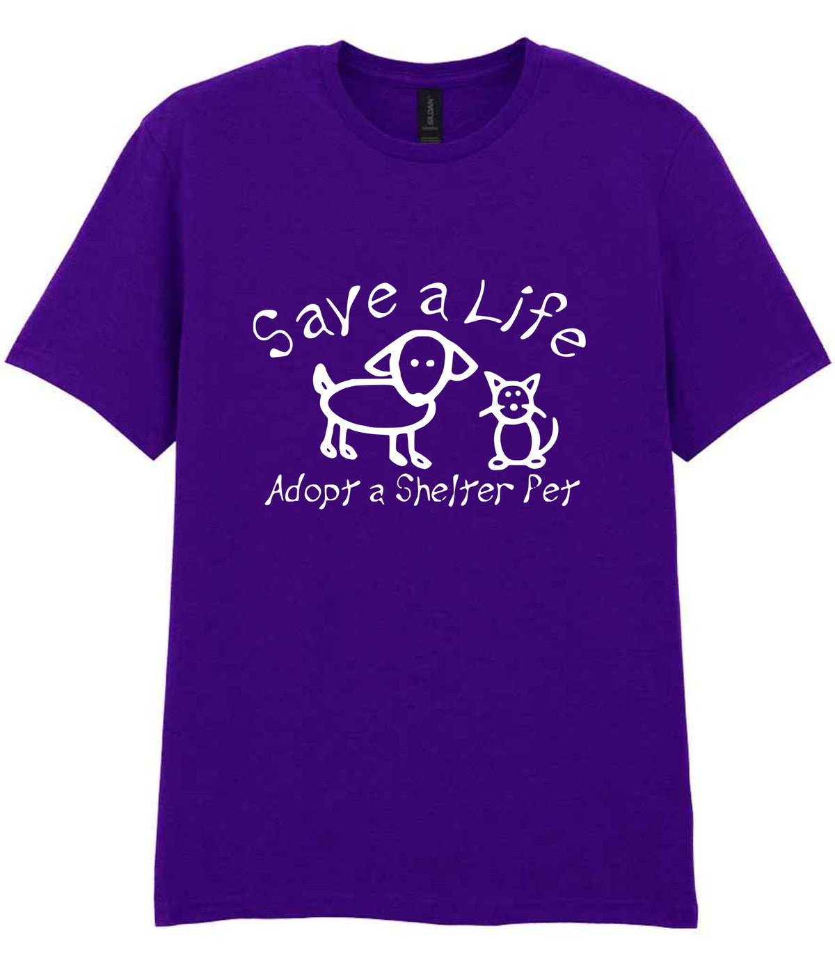 Save a Life Adopt a Shelter Pet t-shirt in purple