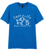 Save a Life Adopt a Shelter Pet t-shirt in royal blue