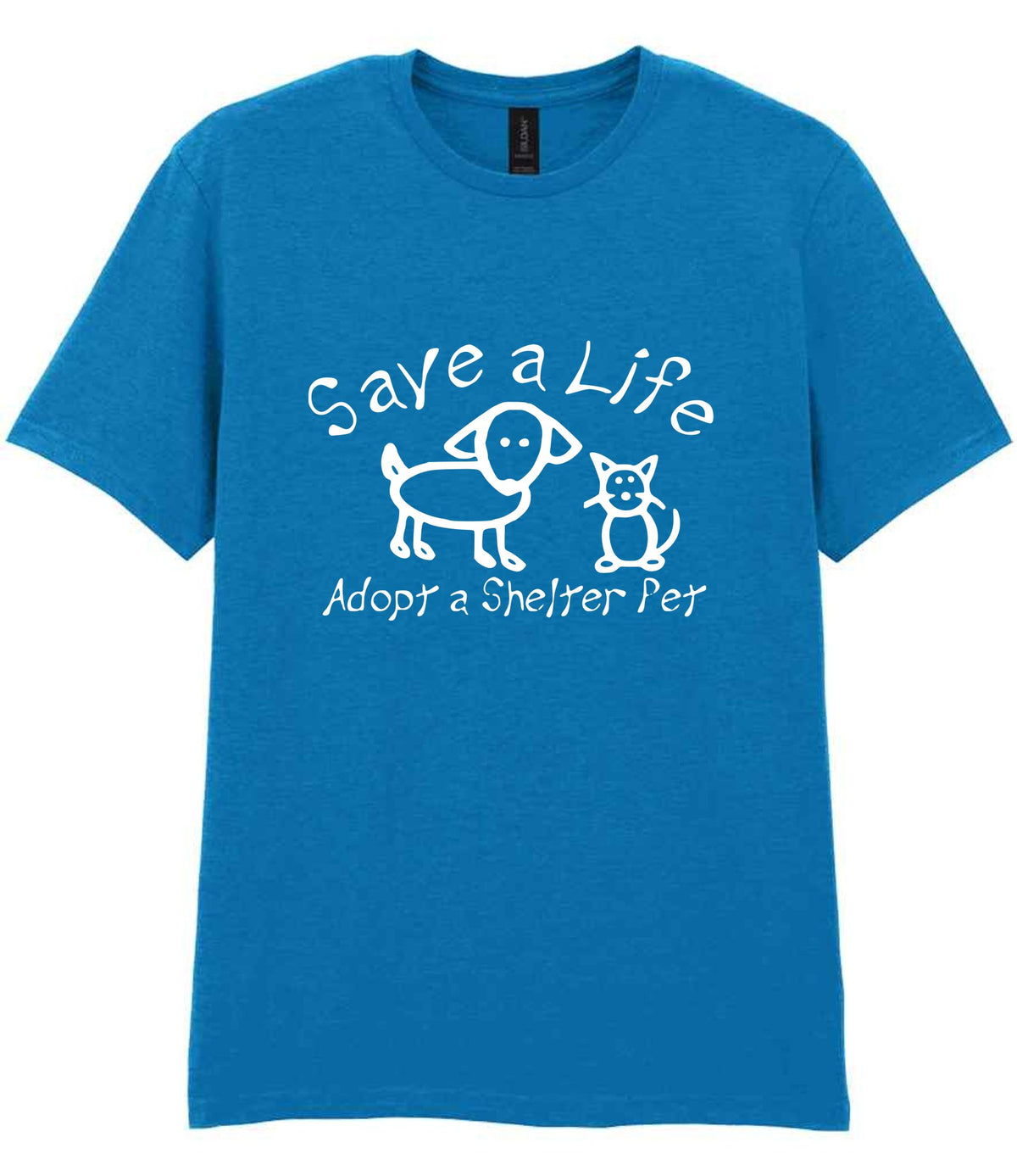 Save a Life Adopt a Shelter Pet t-shirt in sapphire blue