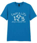 Save a Life Adopt a Shelter Pet t-shirt in sapphire blue