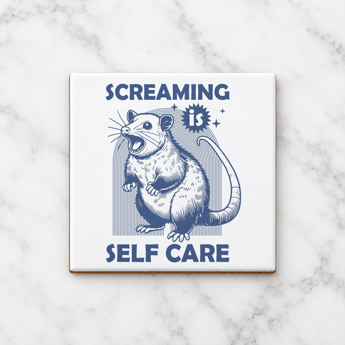 SCREAMING Is SELF CARE ceramic coaster in white