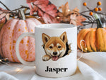 Customisable Shiba Inu Peeking – Orca 11oz Standard Mug, personalised with your own text