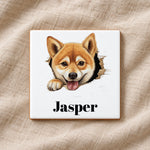 Customisable Shiba Inu Peeking – Ceramic Coaster, personalised with your own text
