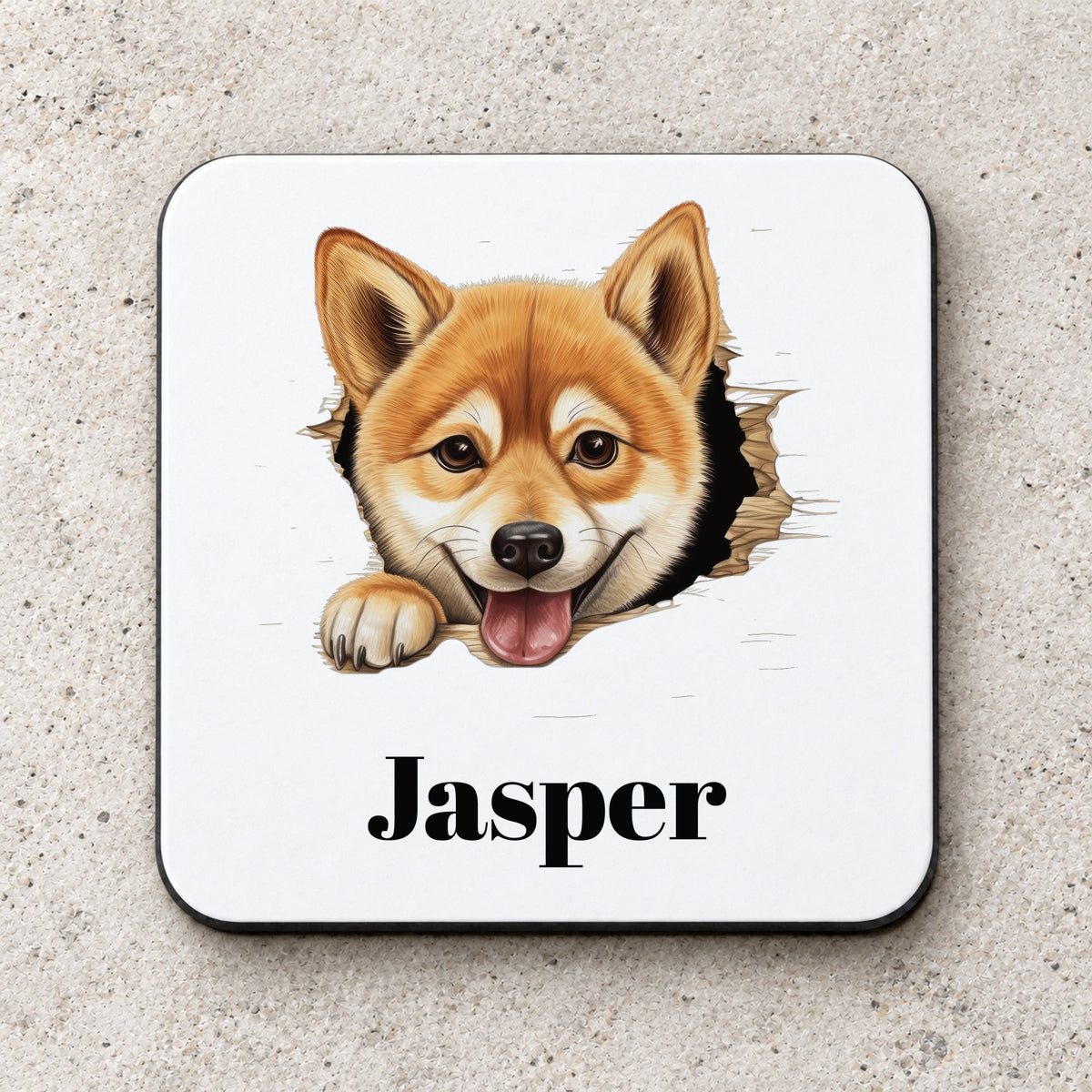 Customisable Shiba Inu Peeking – Coaster, personalised with your own text