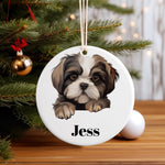 Customisable Shih Tzu Puppy – Ceramic Hanging Decoration, personalised with your own text